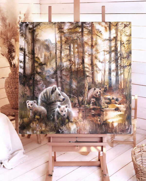 Originaali maalaus, Metsien kulkijat I 90x90cm - Image 2